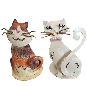 Cat Votive Candle Holder Metal Cat Figurines Pair of Two Cats Kittens Tealight